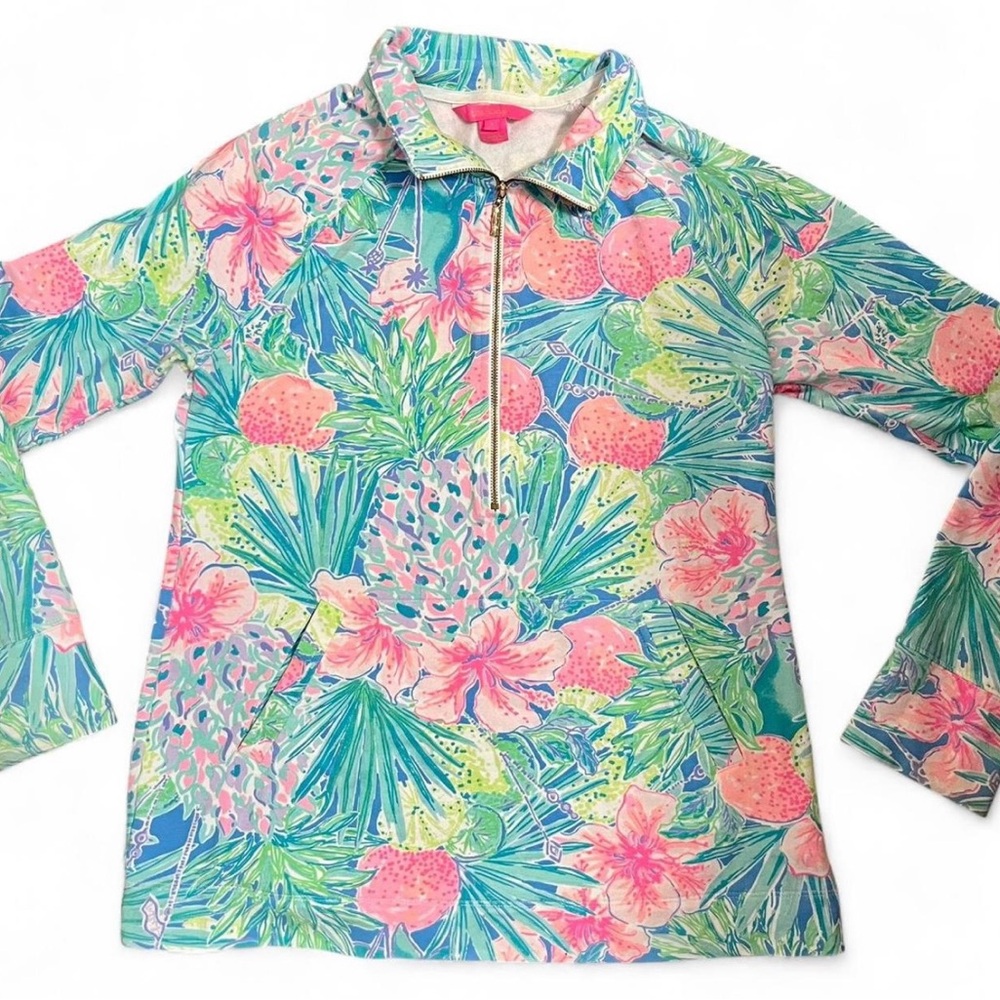Lilly Pulitzer Zip Front Pullover in Pink & Aqua Floral